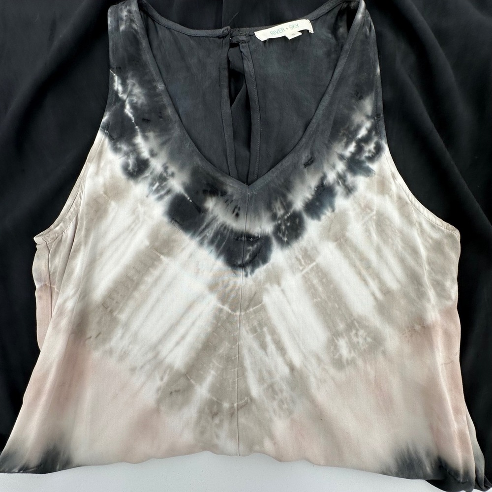 River and Sky Womens Sleeveless Wide Leg Dark Gray Beige Pink Tie Dye Jumpsuit S - Picture 5 of 8